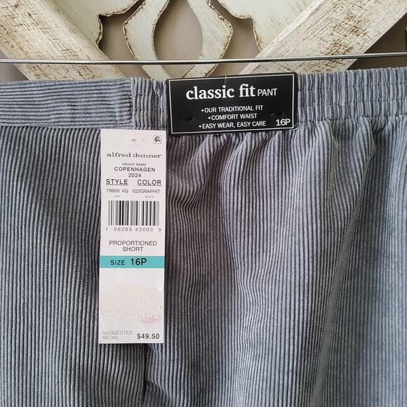 Alfred Dunner Women's Copenhagen Corduroy Elastic Waist Pants in Graphite - Picture 3 of 5